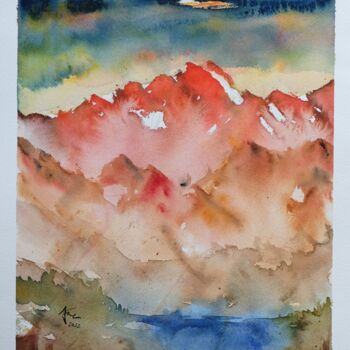 Painting titled "Montagneux" by Ayme, Original Artwork, Watercolor