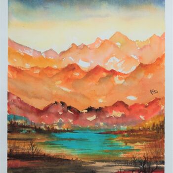 Peinture intitulée "Montagneux 4" par Ayme, Œuvre d'art originale, Aquarelle