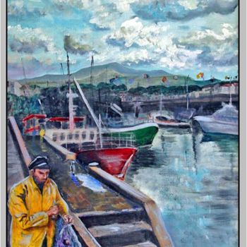 Painting titled "Le pêcheur / The Fi…" by Aymeric Noa Artiste Peintre, Original Artwork, Oil