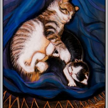 Painting titled "Age tendre / Kitties" by Aymeric Noa Artiste Peintre, Original Artwork, Oil