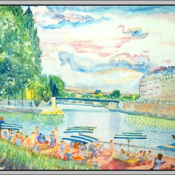 Pittura intitolato "Paris-Plage / Paris…" da Aymeric Noa Artiste Peintre, Opera d'arte originale, Olio