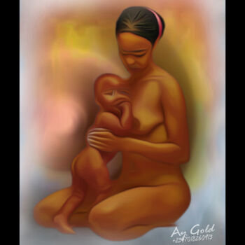 Malarstwo zatytułowany „Motherhood” autorstwa Ayomide Ogundare, Oryginalna praca, Olej