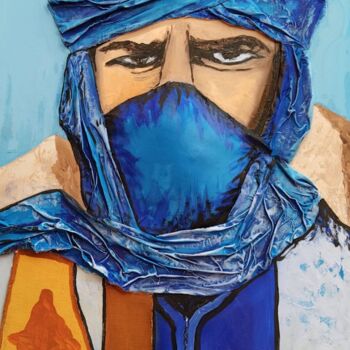 Collages intitulée "L HOMME SAHRAOUI MA…" par Ayoub Elmoudden, Œuvre d'art originale, Huile