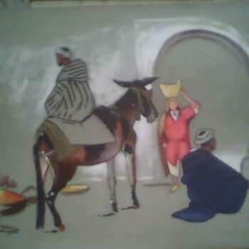 Desenho intitulada "Les gens se rassemb…" por Ayoub Jamali, Obras de arte originais, Aquarela