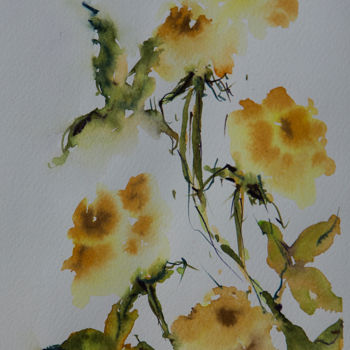 Pintura intitulada "yellow roses" por Ayşe Eylül Sönmez, Obras de arte originais, Aquarela