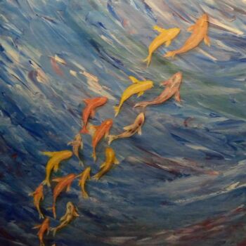 Ζωγραφική με τίτλο "KOI FISH THAT BRING…" από Ayşe Keleş, Αυθεντικά έργα τέχνης, Ακρυλικό