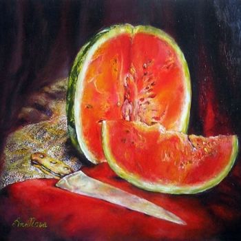 Painting titled ""Арбуз и нож"" by Azanova, Original Artwork