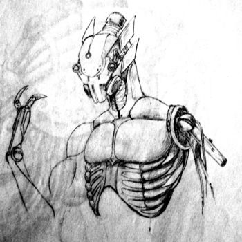 Drawing titled "Activité évolutive" by Azathoth, Original Artwork, Pencil