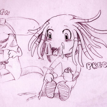 Drawing titled "alien vs predator" by Azathoth, Original Artwork, Pencil