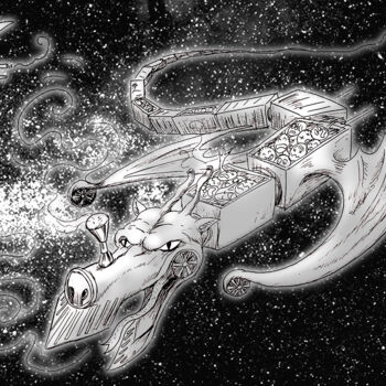 Dibujo titulada "Dragon Wagon" por Azathoth, Obra de arte original, Bolígrafo