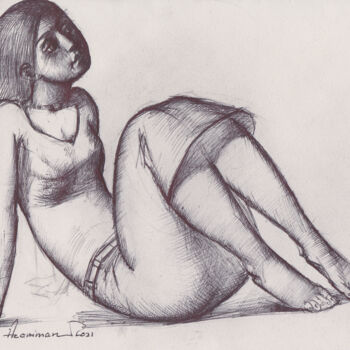 Drawing titled "Posing" by Azeriman, Original Artwork, Ballpoint pen