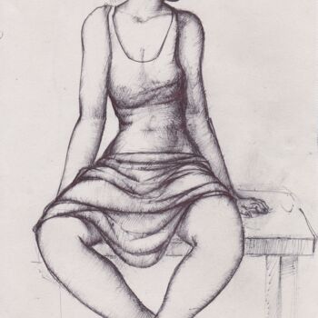 Drawing titled "Seated" by Azeriman, Original Artwork, Gel pen