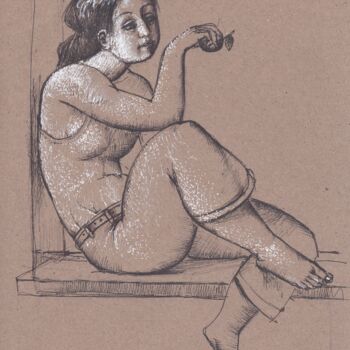 Drawing titled "Rest by window" by Azeriman, Original Artwork, Ballpoint pen
