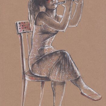 "Flute playing" başlıklı Tablo Azeriman tarafından, Orijinal sanat, Jel kalem