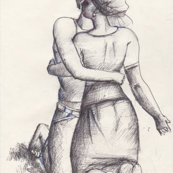 Dessin intitulée "Hugging" par Azeriman, Œuvre d'art originale, Stylo gel