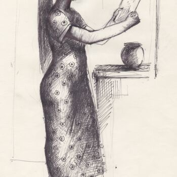 Рисунок под названием "Wıth a picture" - Azeriman, Подлинное произведение искусства, Гелевая ручка
