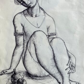 Dibujo titulada "Sitting woman" por Azeriman, Obra de arte original, Pluma de gel