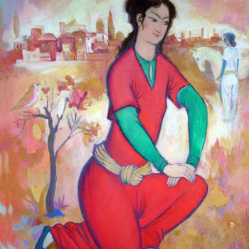 Painting titled "Girl in the garden" by Azeriman, Original Artwork