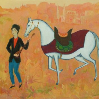 Pintura intitulada "boy with a horse" por Azeriman, Obras de arte originais