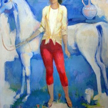 Painting titled "Girl with horse" by Azeriman, Original Artwork