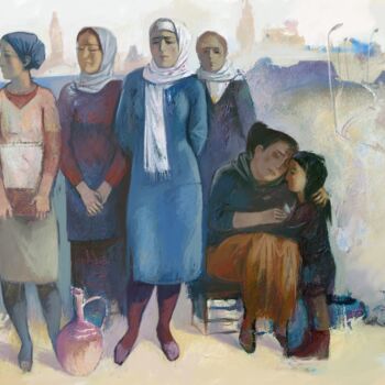 Painting titled "refugees 10" by Azeriman, Original Artwork, Oil