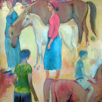 Painting titled "Between a horses" by Azeriman, Original Artwork