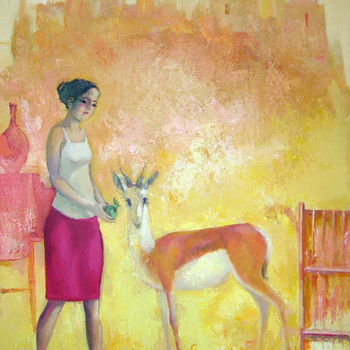 Peinture intitulée "A girl with an anim…" par Azeriman, Œuvre d'art originale, Acrylique
