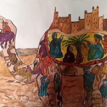 Malerei mit dem Titel "Chameau" von Aziza El Aabidi, Original-Kunstwerk, Acryl