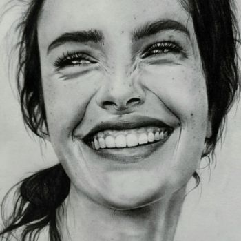 Drawing titled "Souriez femmes" by Aziza Kacel, Original Artwork, Pencil