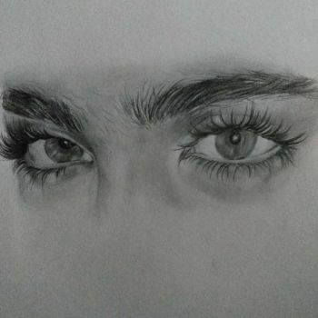 Drawing titled "Un regard, une hist…" by Aziza Kacel, Original Artwork, Pencil