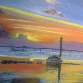 Painting titled "sunset" by Azizah Shehata, Original Artwork, Oil