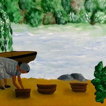 Painting titled "Jour de pêche" by Aziza Siankam, Original Artwork, Acrylic