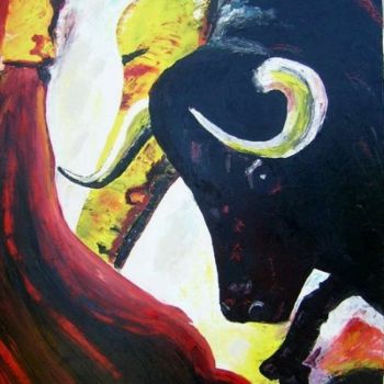 Painting titled "El Tauro" by Sylvestre Aznar, Original Artwork, Oil