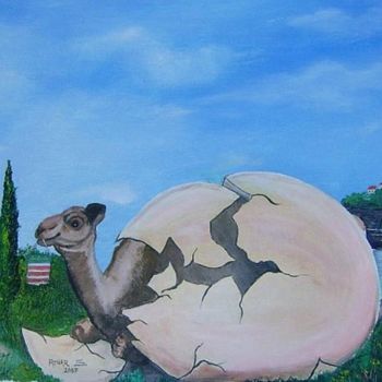 Pintura intitulada "Arrivée du Camel de…" por Sylvestre Aznar, Obras de arte originais, Óleo