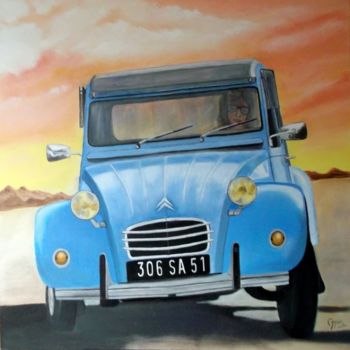 Painting titled "La 2 cv" by Sylvestre Aznar, Original Artwork, Oil