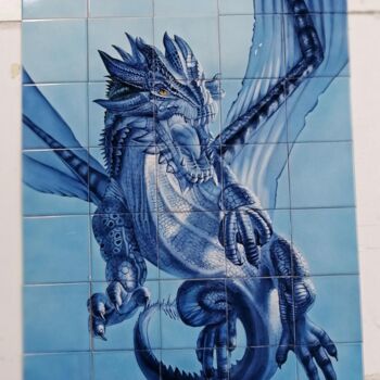 Peinture intitulée "Dragão pintado em a…" par Azulejo Artístico, Œuvre d'art originale, Pigments
