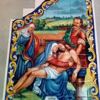 Painting titled "Morte de Jesus em a…" by Azulejo Artístico, Original Artwork, Pigments