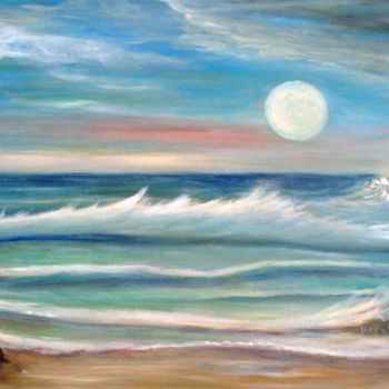 Painting titled "El mar y la luna" by Mary Carmen Diez Colorado, Original Artwork