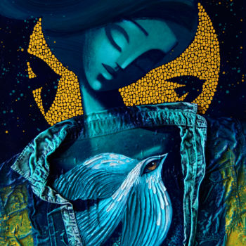 「Blue bird」というタイトルの絵画 Azyzaによって, オリジナルのアートワーク, アクリル