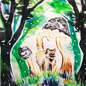 Malerei mit dem Titel "Fairy forest" von Nade Shine, Original-Kunstwerk, Aquarell