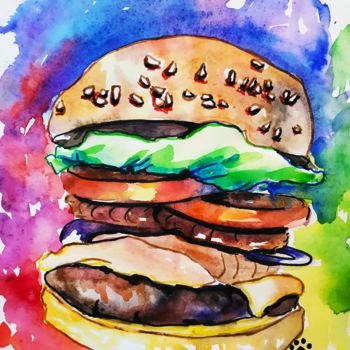 Malerei mit dem Titel "Burger" von Nade Shine, Original-Kunstwerk, Aquarell