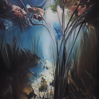 Pintura intitulada "Le jardin sous la m…" por B. Alexis, Obras de arte originais, Óleo