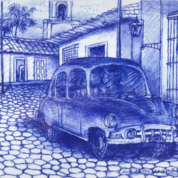 Drawing titled ""La voiture"" by Bernard Bonvent, Original Artwork, Ink