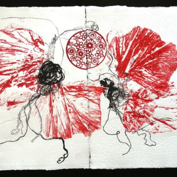 Gravures & estampes intitulée "corolles" par Brigitte Dusserre-Bresson, Œuvre d'art originale, Collagraphie Monté sur Carton