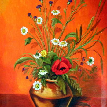 Painting titled "FLOWERS ON ORANGE F…" by B.H. Oana-Maria, Original Artwork