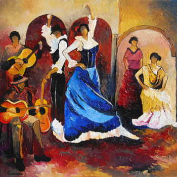Malerei mit dem Titel "La danseuse andalou…" von Bernard Lamonerie, Original-Kunstwerk, Öl Auf Keilrahmen aus Holz montiert