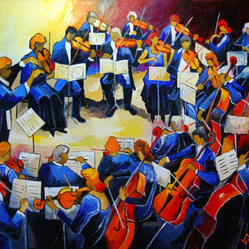「Orchestre symphoniq…」というタイトルの絵画 Bernard Lamonerieによって, オリジナルのアートワーク, オイル ウッドストレッチャーフレームにマウント