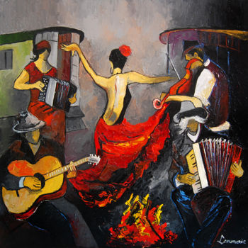 Peinture intitulée "musique tsigane" par Bernard Lamonerie, Œuvre d'art originale, Huile Monté sur Châssis en bois