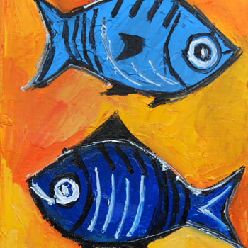 Peinture intitulée "Poissons 2" par Bernard Lamonerie, Œuvre d'art originale, Huile Monté sur Châssis en bois