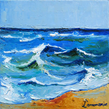 Painting titled "la mer" by Bernard Lamonerie, Original Artwork, Oil Mounted on Wood Stretcher frame